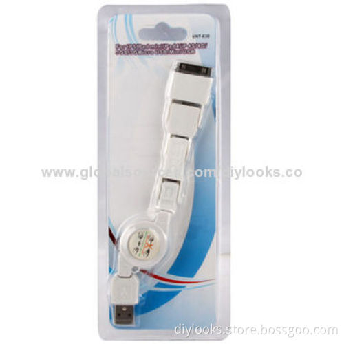 4-in-1 USB 2.0 to Micro USB + Mini USB + Apple 30 pin Multifunctional Retractable USB Data Cable